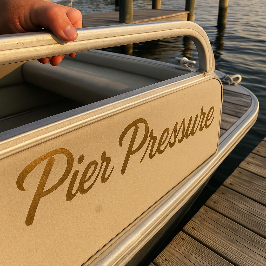 Pontoon side with 'Pier Pressure' lettering