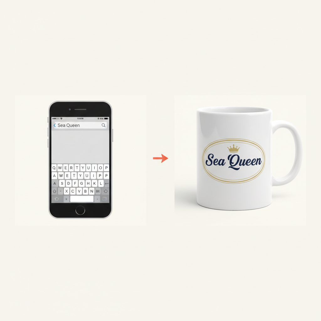 Typing a boat name and getting a designed logo on a mug